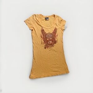 Harley Davidson Womens Shirt Top Short Sleeve Orange Eagle Freedom Medium M Nags